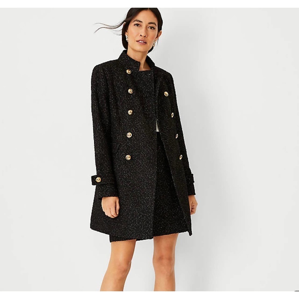 Tweed Double Breasted Winter Coat with Gold Shimmer Threading- NWOT